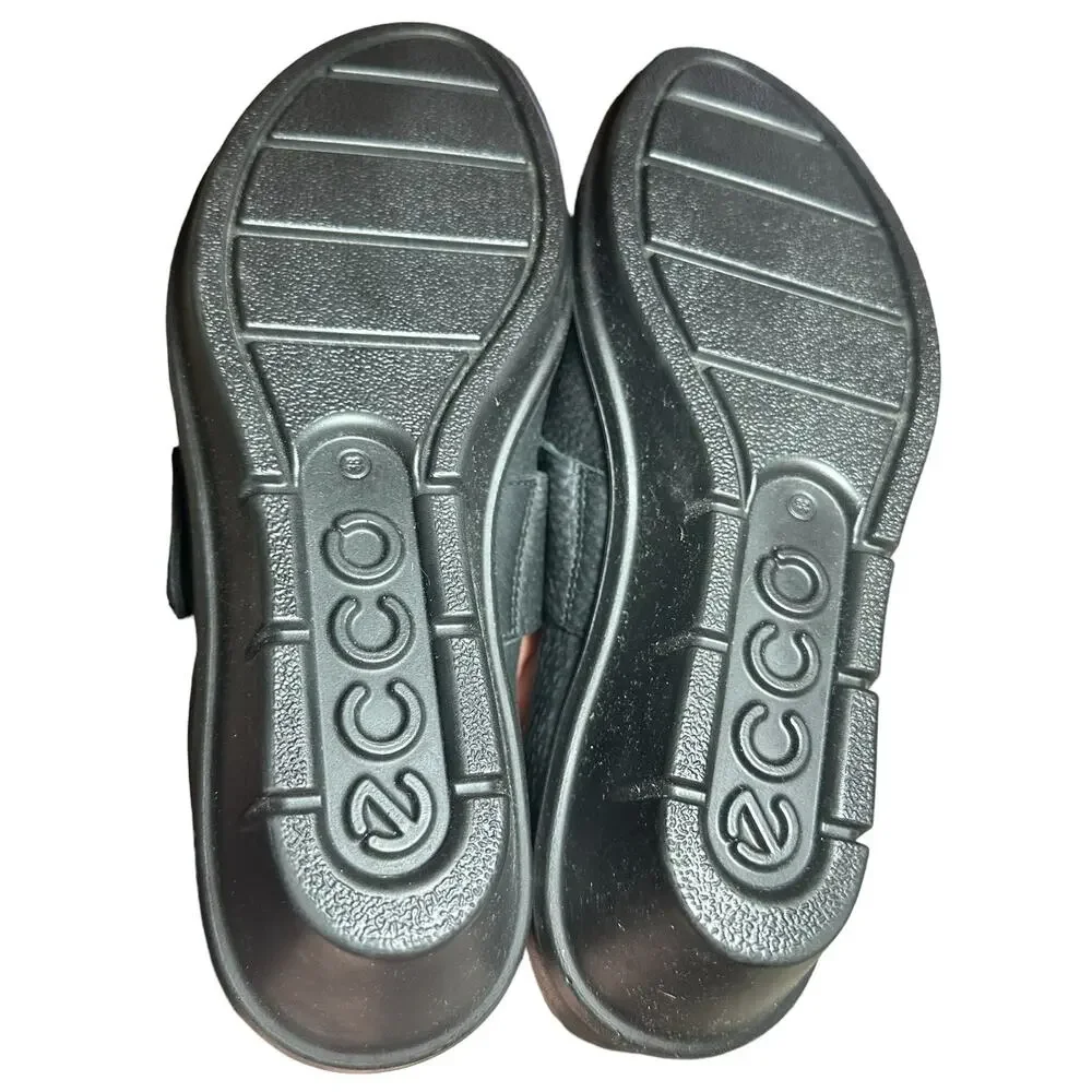Ecco Skyler Mary Jane Black Leather Wedges Size 38 US 7 comfort hook and loop